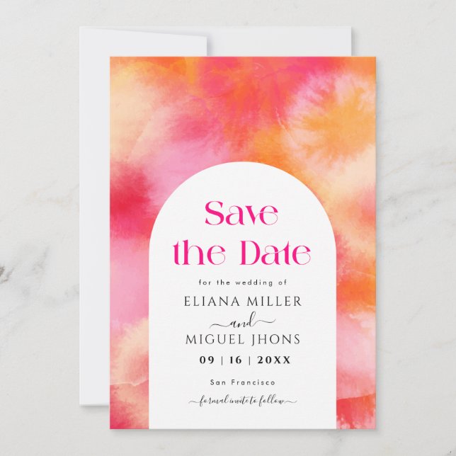 Invitation Moderne chaud rose et orange enregistrer la date M (Devant)