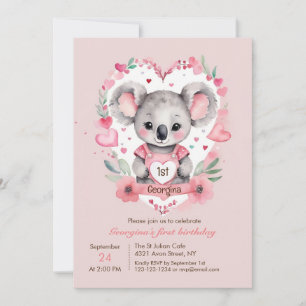 Invitation Moderne Chic Aquarelle Koala Rose Anniversaire