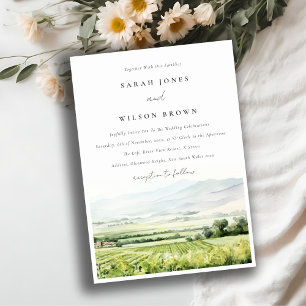 Invitation Moderne Chic Aquarelle Vignoble Paysage Mariage