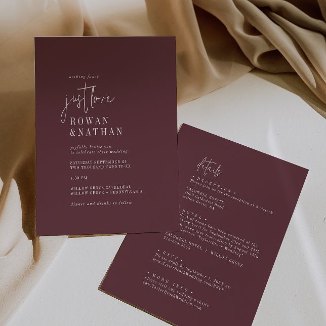 Invitation Moderne Chic Bourgogne Juste Aimer Tout En Un Mari (Créateur téléchargé)