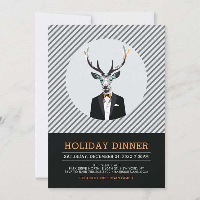 Invitation Moderne Chic Cerf Noël / Dîner de vacances (Devant)