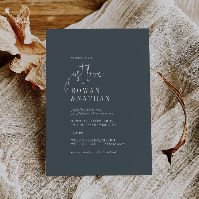 Invitation Moderne Chic Dark Navy Bleu Just Love Mariage (Créateur téléchargé)