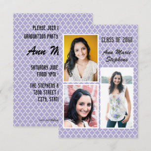 Invitation Moderne Chic Diplômé 3 Photos Violet Quatrefoil -3
