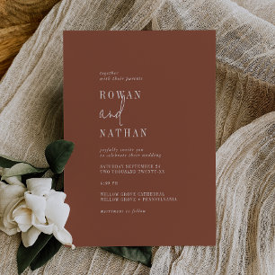 Invitation Moderne chic en terre cuite rouille Mariage Décont