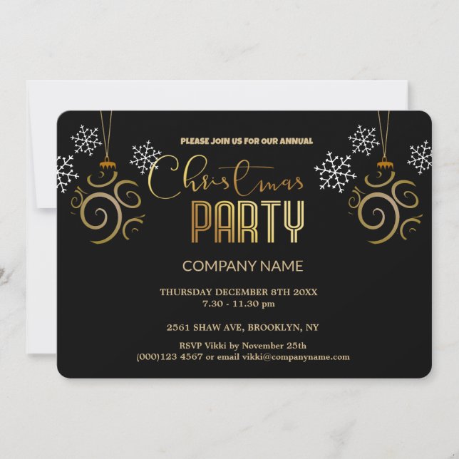 Invitation Moderne Chic Entreprise Or et Noir (Devant)