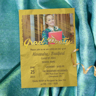 Invitation Moderne Chic Faux Gold Foil Photo Graduation
