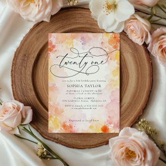 Invitation Moderne Chic Fleur Aquarelle 21e Anniversaire 