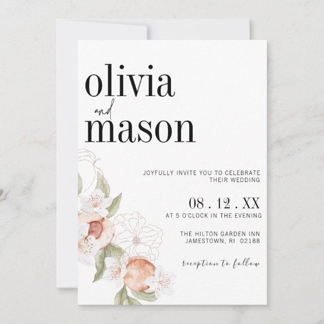 Invitation Moderne Chic Floral Peaches et Mariage de crème (Devant)