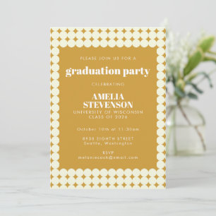 Invitation Moderne Chic Jaune Simple Dots Partie de graduatio