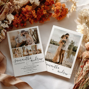 Invitation Moderne chic noir blanc 5 photo minimaliste Mariag