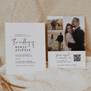 Invitation Moderne Chic noir et blanc QR Code Mariage photo