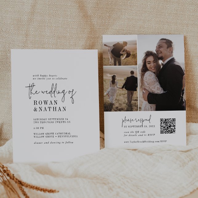 Invitation Moderne Chic noir et blanc QR Code Mariage photo (Créateur téléchargé)