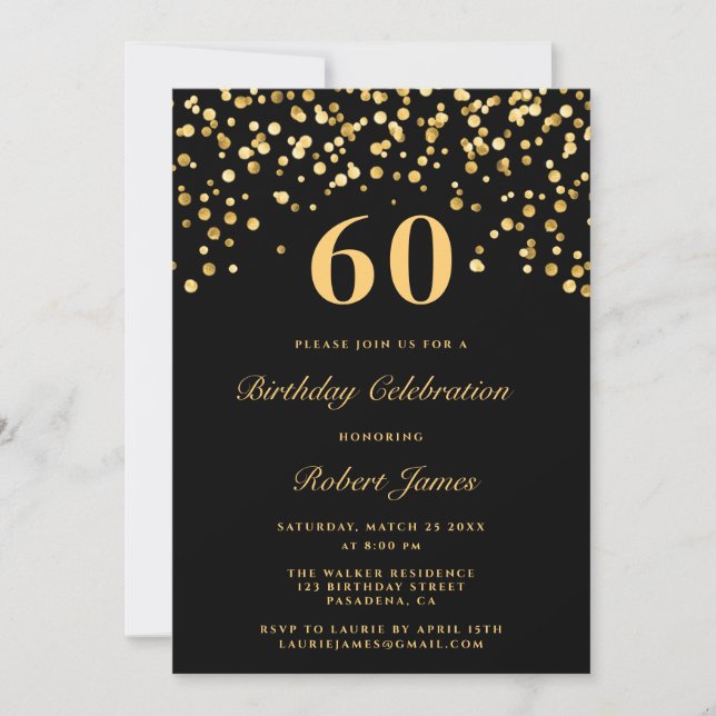 Invitation Moderne Chic Noir et Or Soixante 60e anniversaire (Devant)