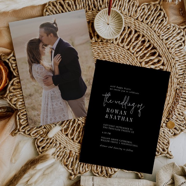 Invitation Moderne Chic noir foncé photo Mariage arrière (Créateur téléchargé)