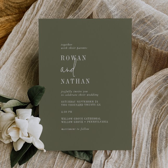 Invitation Moderne Chic Olive Green Mariage Décontracté (Créateur téléchargé)