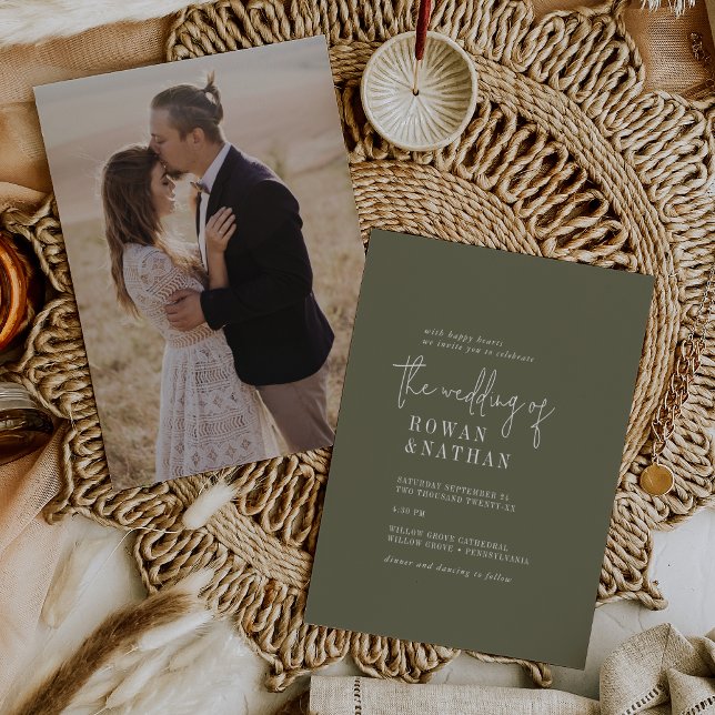 Invitation Moderne Chic Olive Green Photo Retour Mariage (Créateur téléchargé)
