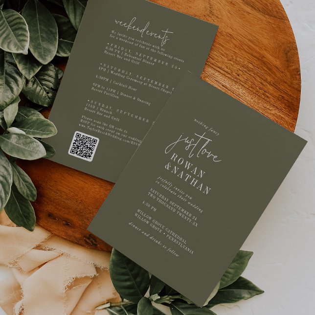 Invitation Moderne Chic Olive Green Week-end Événements QR Ma (Créateur téléchargé)