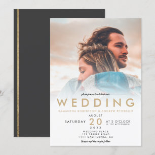 Invitation Moderne chic or blanc ombre simple photo mariage