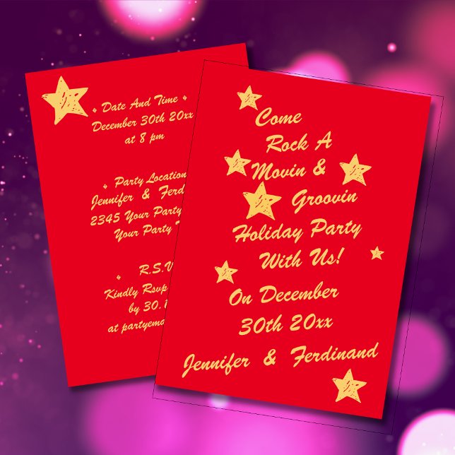 Invitation Moderne Chic Red & Gold Stars Super Holiday Party (Modern Chic Red & Gold Stars Groovy Holiday Party Invitation)