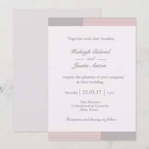 Invitation Moderne chic rose vif blanc rayures gris mariage