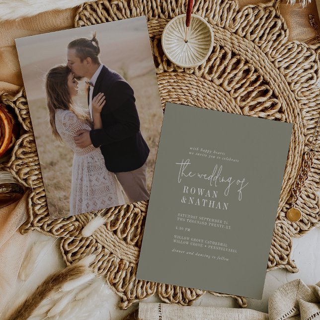Invitation Moderne Chic Sage Vert Photo Retour Mariage (Créateur téléchargé)