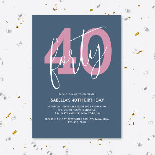 Invitation Moderne Chic Script 40e Anniversaire Élégant
