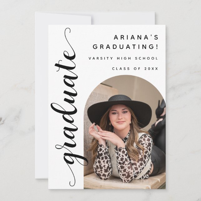 Invitation Moderne Chic Script Graduation Open House (Devant)