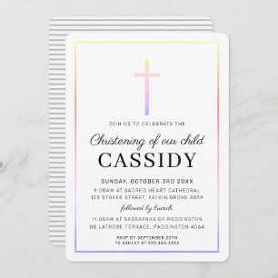 Invitation MODERNE CHRISTENING or cross simple arc-en-ciel