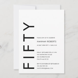 Invitation Moderne Cinquante ans et Fantastique Fête d'annive