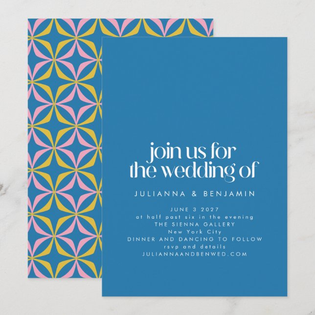 Invitation Moderne coloré Bleu Géométrique Simple Mariage (Devant / Derrière)