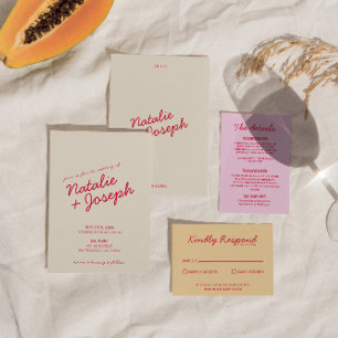 Invitation Moderne coloré rétro amusant Mariage de script Whi