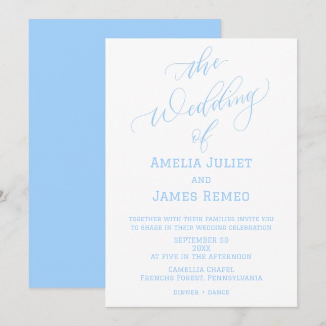 Invitation Moderne Columbia Bleu et blanc Mariage simple (Devant / Derrière)