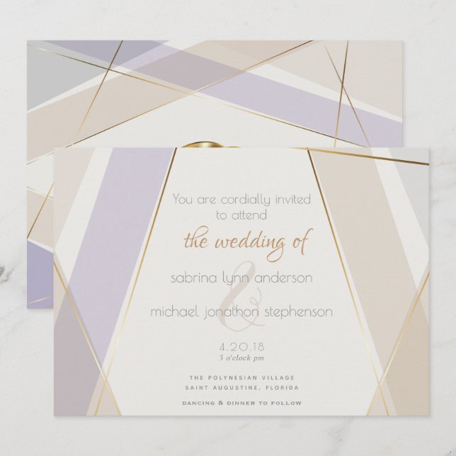 Invitation Moderne Contemporain Géométrique Champignons Viole (Devant / Derrière)