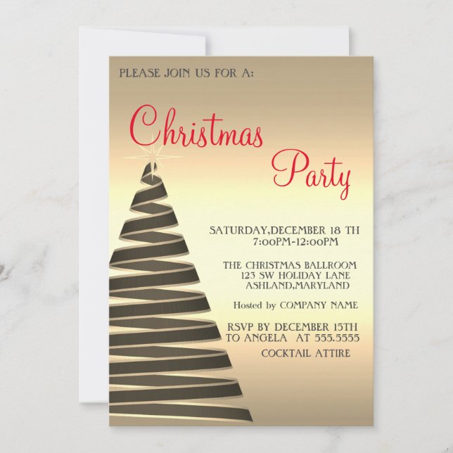Invitation Moderne, Cool, Arbre de Noël Or (Devant)