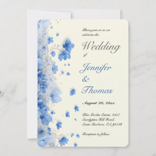Invitation Moderne Cottagecore Bleu Ivoire Fleurs Sauvages Ma