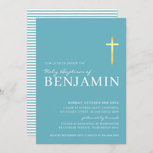 Invitation MODERNE CROSS or saint baptême minimum aqua bleu
