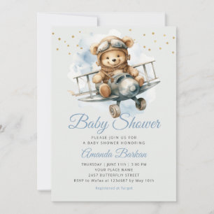 Invitation Moderne Cute Boho Bleu ours en peluche baby shower