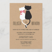 Moderne Cute Cat Couple Monogramme Mariage Invitat