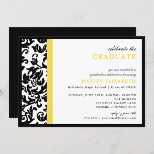 Invitation moderne Damask Yellow Border Graduation