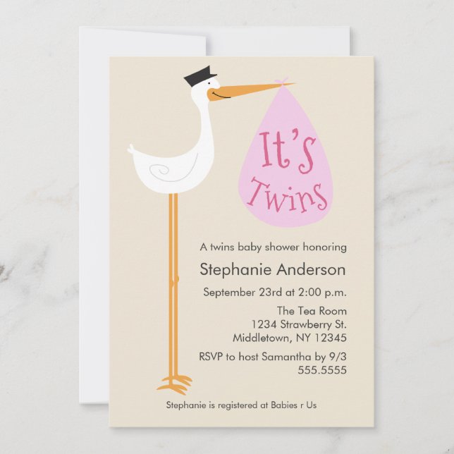 Invitation moderne de baby shower de cigogne - (Devant)