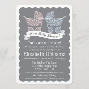 Invitation moderne de baby shower de jumeaux