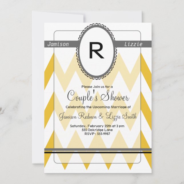 Invitation moderne de Chevron avec le monogramme (Devant)