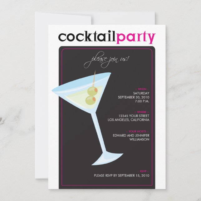 Invitation moderne de cocktail (fuschia) (Devant)