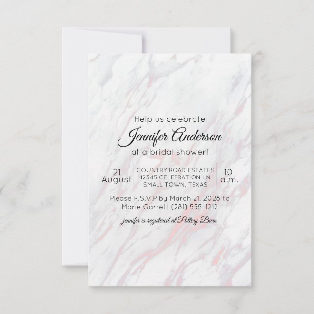 Invitation moderne de douche en marbre rose et gri (Devant)