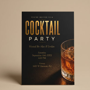 Invitation moderne de fête cocktail en or
