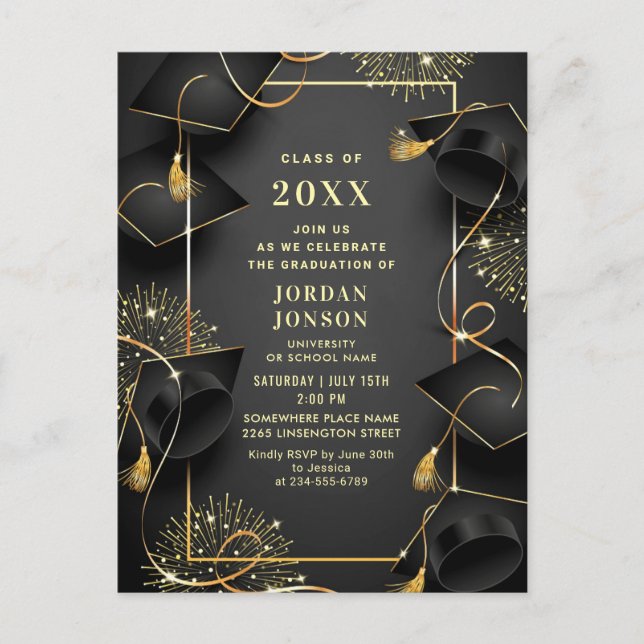 Invitation moderne de fête de fin d'études avec dé (Devant)