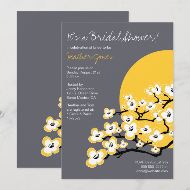 Invitation moderne de Fête de la mariée de fleurs (Devant / Derrière)