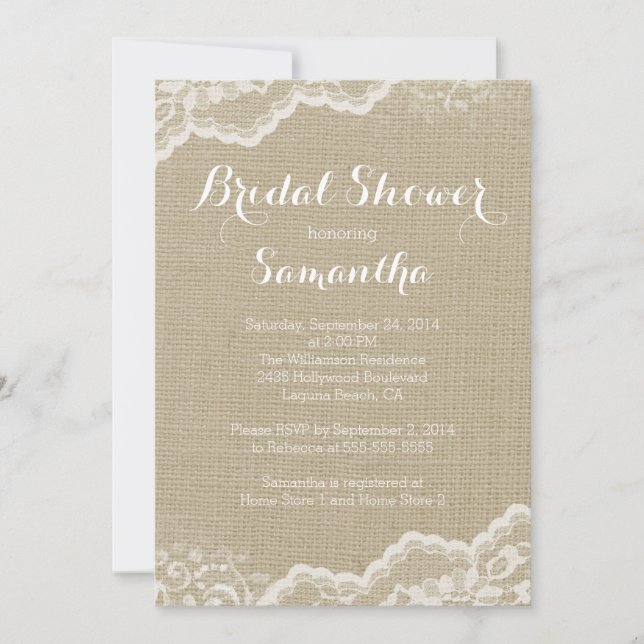 Invitation moderne de Fête de la mariée de toile (Devant)