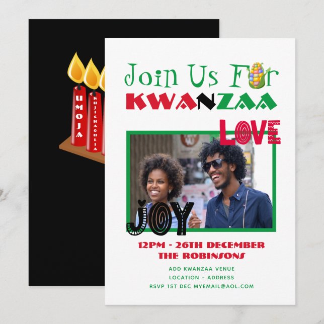 Invitation moderne de fête KWANZAA avec 7 bougies (Devant / Derrière)