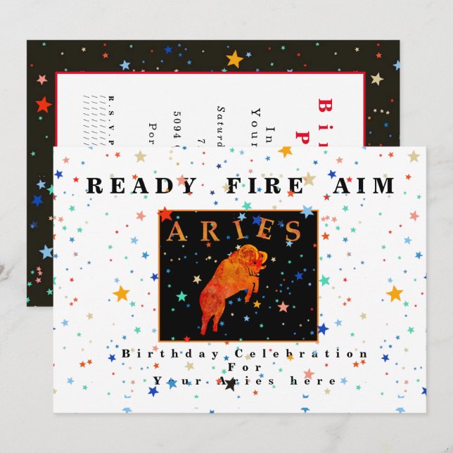 Invitation moderne de l'Aries zodiaque READY AIM F (Devant / Derrière)